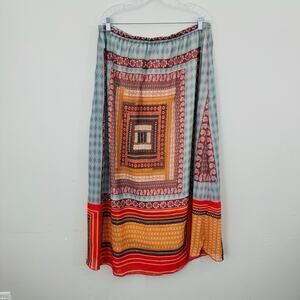One World Red And Blue Square Boho Patterned Maxi Skirt Women’s Size XL